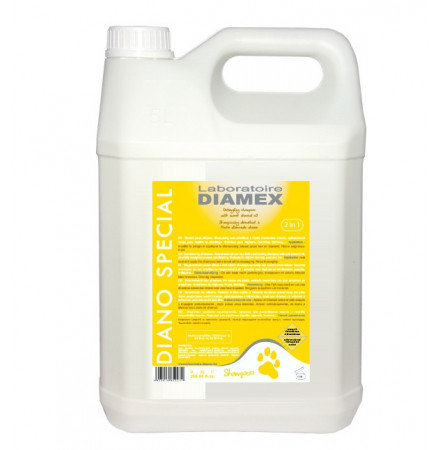 Diamex Shampooing Diano Special 5l. Shampooing pour chien. A l'huile d'amandes douces. Pour bichon, caniche, afghan,...