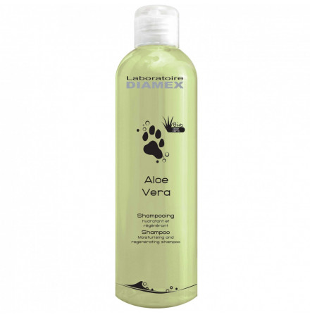 Diamex Shampooing Aloe Vera 250ml. Shampooing pour chien. Réhydrate le poil abimer. Lutte contre les pellicules.