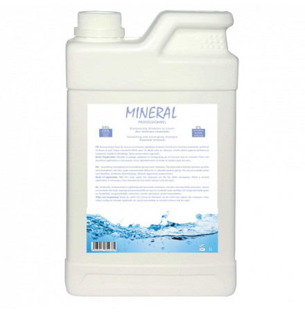 Mineral Shampooing 1l. Shampooing pour chien. Pouvoir démêlant grâce aux minéraux essentiels et à l'huile sèche..