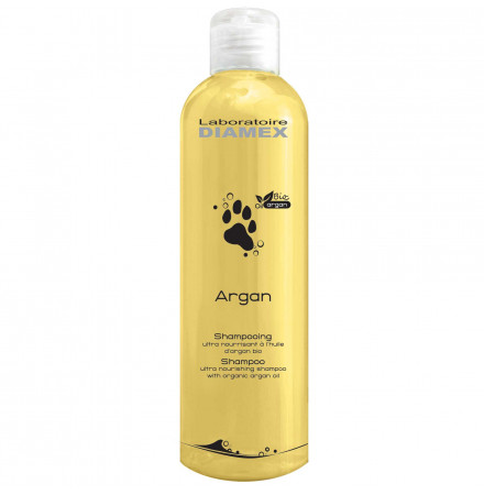 Diamex Shampooing Argan 250 Ml. Shampooing pour chien. A l'huile d'Argan bio du Maroc. Renourrit le poil.