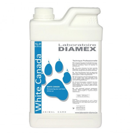 Diamex Shampooing White Canada 1l. shampooing pour chat à poil blanc. Atténue le jaunissement.