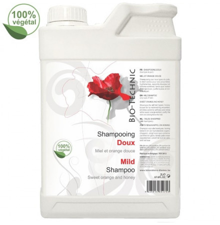 Diamex Shampooing Bio-Technik doux 2l. Shampooing pour chien. Au miel et à l'extrait d'orange douce. 100% végétal.