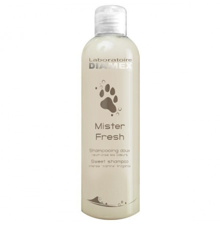 Diamex Shampooing Mister Fresh 250 ml. Shampooing pour chien. Neutralise les odeurs fortes. Shampooing parfum odeur Marine.